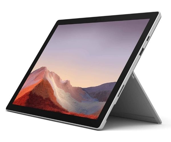 Microsoft Surface Pro 7 jako tablet z podpórką Kickstand do wygodnej pracy i oglądania